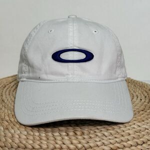 Vintage 90s Oakley Hat White Golf Cap Strapback Blue O Logo Embroidered